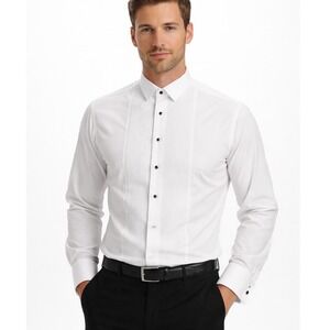 Edwards White Wing Collar Tuxedo Shirt Pleated Front Studs Mens M 15-15.5 34/35